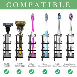 Linkidea Wall Mount Toothbrush Holder for Shower, Stainless Steel Tooth Brush Stand, Countertop 3 Slots Organizer Compatible with Colgate Extra Clean, Oral-B CrossAction (Black)