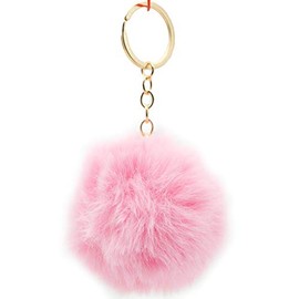 Reskey Pom Poms Plush Pompom Keyring Pompom, pink, European