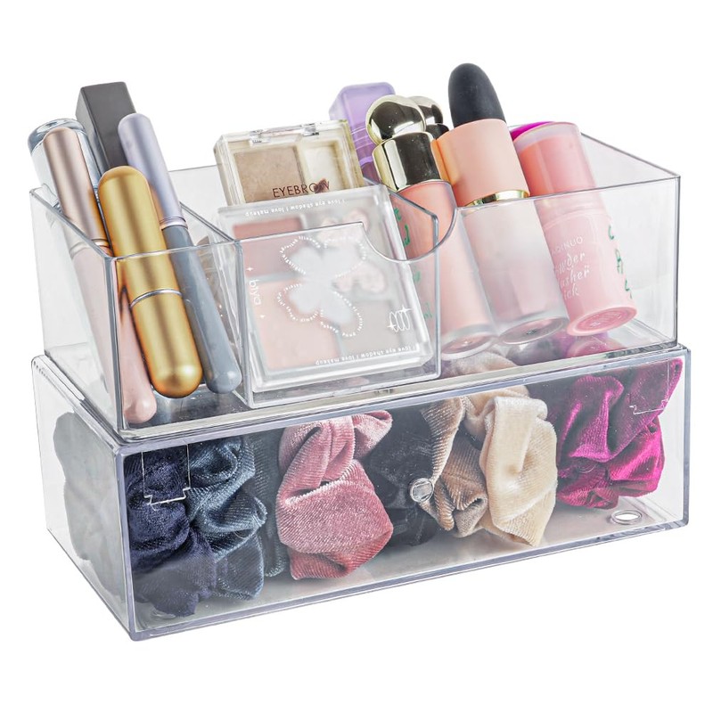 Alaoo Square Qtip Holder Dispenser, Small Drawers Organizer, 3 Compartments