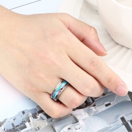 NUNCAD Silver Rings for Men Women Tungsten Wedding Band with Opal and Abalone Shell Engagement Ring Size R½