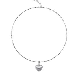 HUARJO Dainty 18K Gold Plated Sterling Silver Heart Pendant Charm Choker Necklaces for Women，Jewelry Gifts for Women. (Silver)