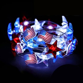 HPYDIY Independence Day Decorations String Lights -10 Feet of 30 LED, Battery-Operated red, White and Blue Lights, American Flag Star Lights String, July 4 Family Independence Day Decorations