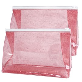 TotePrint 2pcs Brown Fashion Small Glitter Clear Cosmetic Travel Toiletries Bags Shiny Transparent PVC Makeup Pouch Bag for Bathroom Vacation and Organizing (Brown)
