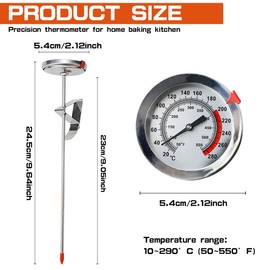 LNQ LUNIQI Long Meat Thermometer Analogue Grill, 1 Piece Stainless Steel Cooking Thermometer Liquid, Waterproof Frying Thermometer Kitchen Thermometer with Clip for Home Kitchen Restaurant Bakery