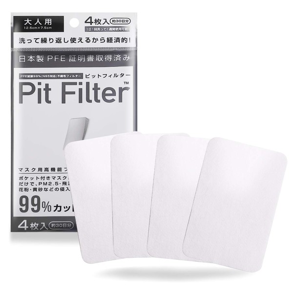 Nose Mask Pit, Non-woven Fabric Filter, Made in Japan, Highly Functional Mask, Mask Filter, Washable, Test Certificate, Virus Prevention, Includes 4 Countermeasures, Approx. 1 Month Worth, 2 Sizes (Pit Filter, Smaller Size) (Pit Filter, Normal Size)