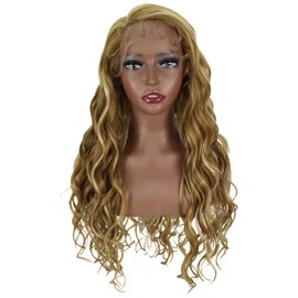 LUXLUXE Iyana 28” Side-part HD Lace Front Long Wavy Wig With Fine Baby Hair, Heat Resistant Fibers, (Blonde Blend)