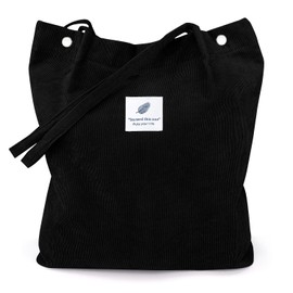 LHMTQVK Tote, Corduroy Bag Women's Shoulder Purses for Office School Shopping Travel, black