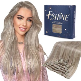 Fshine Clip-In Hair Extensions 35 cm 14 Inches 120 g 7 Pieces Dirty Blonde Highlights Bleach Blonde Hair Extensions Clip-In Real Hair Remy Clip-In Hair Extensions Human Hair Extensions #18P613