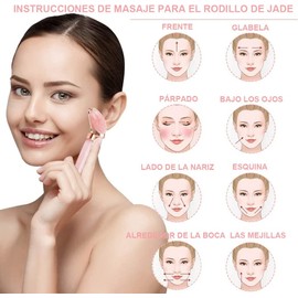 Rodillo de Masaje para Facial Antienvejecimiento, con Tablero Gua Sha, Rodillo de hielo,Herramientas Faciales, Cepillo de Mascarilla de Silicona Perfecto para Belleza de Cuello y Cara, 5 EN 1, Rosado