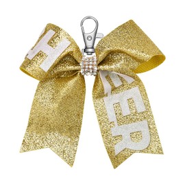 Gold Cheer Bow Glitter Keychain for Backpack Cheer Bag Accessories for Women Girls Cheerleader Birthday Gifts for Best Friend Bestie Cheering Stuff for Kids Toddlers Cheer Bow Charms for Handbag Bags
