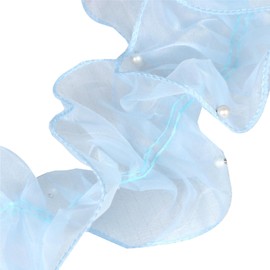 11cmx2m Ruffled Lace Trim with Beads Pleated Organza Ribbon Organza Lace Ribbon for Bouquet Gift Wrapping, Sky Blue