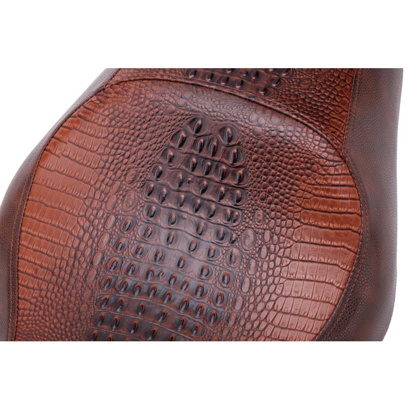 KEEPDSGN Brown Alligator Motorcycle Driver Passenger Two Up Seat for