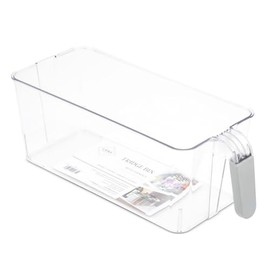 Core Kitchen Clear & Grey Medium 10 x 4 x 4 Inch Plastic Acrylic Food Storage Organization Container Bin for Fridge Freezer or Pantry, Stackable with Handle, 46310