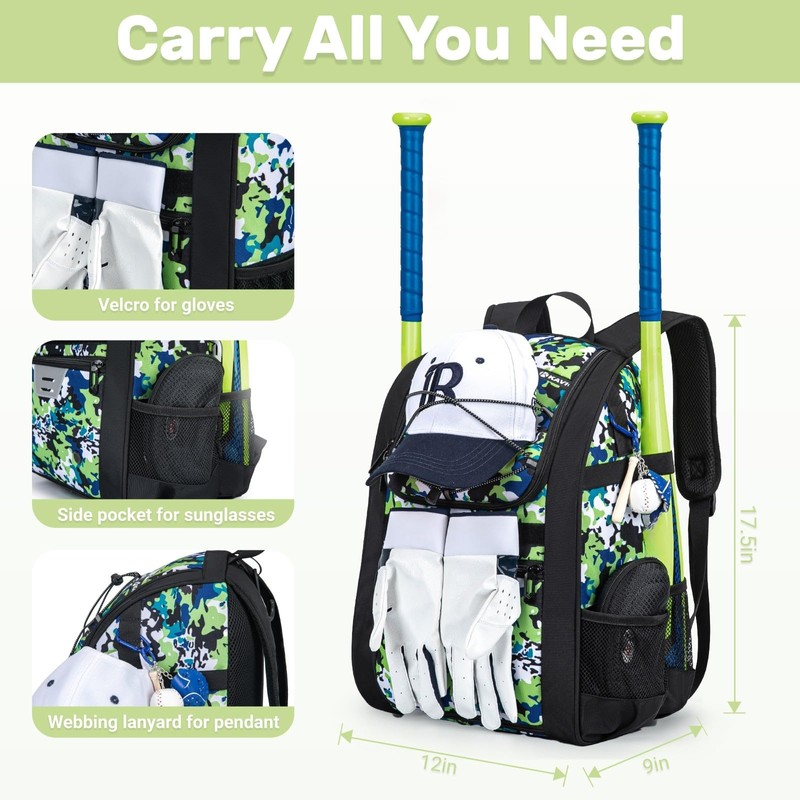 KAVIGOR Youth Baseball Bag, Softball Bag for Girls & Boys,