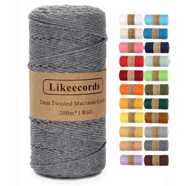 Macrame Cord,2mm x 219yard Cotton Twine String Cord,Natural White Cotton Rope Craft String for DIY Knitting Plant Hangers Christmas Wedding Décor