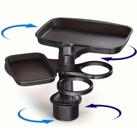 3-in-1 Car Cup Holder Tray – Expandable Food Table with 360° Rotating Phone Holder & Dual Cup Holder for Car Interior Travel Accessories