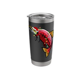 Xmas Lights Santa Hat Red Salmon Fish Christmas Stainless Steel Insulated Tumbler