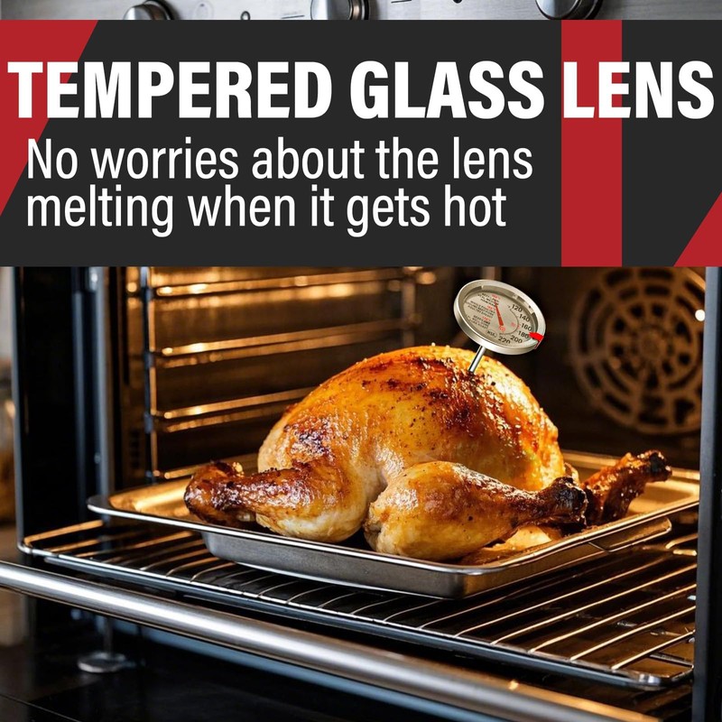 2 Pack Stainless Steel Meat Thermometer, Safe Leave in Oven,