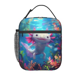 VANZEV Lunch Box for Women Men, Cute Axolotl Insulated Lunch Box Reusable Portable Lunch Bag Cooler Tote Waterproof Lunch Container for Office Picnic Work Travel Hiking