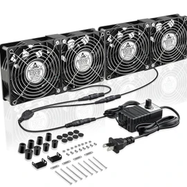 GDSTIME 4x120mm Powerful Computer Fans with AC Powered 100V 240V Variable Speed Controller DIY Cooling Ventilation Exhaust Projects for GPU Mining Rig Receiver TVs Network Rack Window Greenhouse Sheds