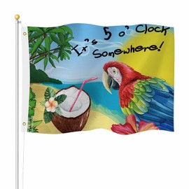 Yekiua It's 5 O'clock Somewhere Flag 3X5 Ft Outdoor Red Macaw Parrot Tropical Beach Cocktail Premium Strongest Longest Lasting Flag Vivid Color With Brass Grommets Colorful