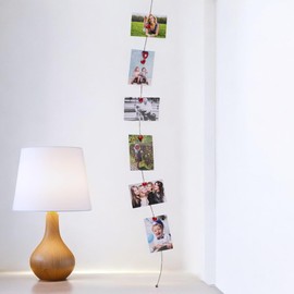 MIJOMA Photo Wire with Magnets - Stylish Steel Photo Hanger - Flexible Photo Rope for Pictures, Postcards & Notes - Easy Wall Mounting No Drilling (150cm with 6 Heart Magnets)