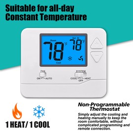 Suuwer Non-Programmable Thermostats for Home 1 Heat/1 Cool Conventional Single-Stage Systems (Blue Backlight)