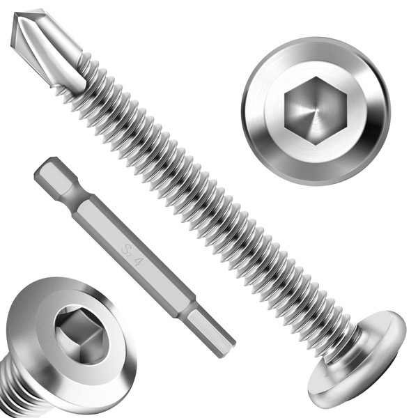 EASTPUK 100Pcs 10 x 2 Sheet Metal Screws, Stainless Steel