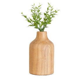 100 North PD Home & Garden Decorative and Functional Décor 6.5 x 4 Inch Wooden Jar Flower Vase, Natural Wood Grain Finish, Dome Shape Design