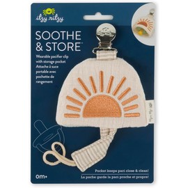 Itzy Ritzy Soothe & Store - Clip para chupete y bolsa de almacenamiento; correa para chupete portátil incluye bolsillo de almacenamiento con cierre; (Pacificador no incluido) Terracota Sun