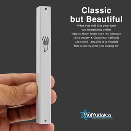 3-Pack - Classic Aluminum Mezuzah Case for Mezuzah Scroll (with Nail), Easy Peel and Stick, (Scroll Not Included) - Weather Proof - Door Mezuzah Made In Israel (White, 4.7inch)