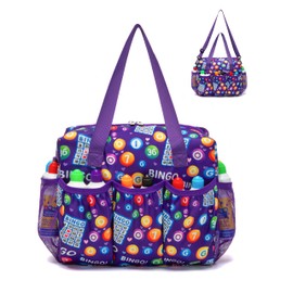 HACHMAS Bingo Bag with Pockets for Daubers Dabbers Dobbers Dotters - Casino Bingo Game Accessories for Adults - Compact, Portable & Stylish Purple