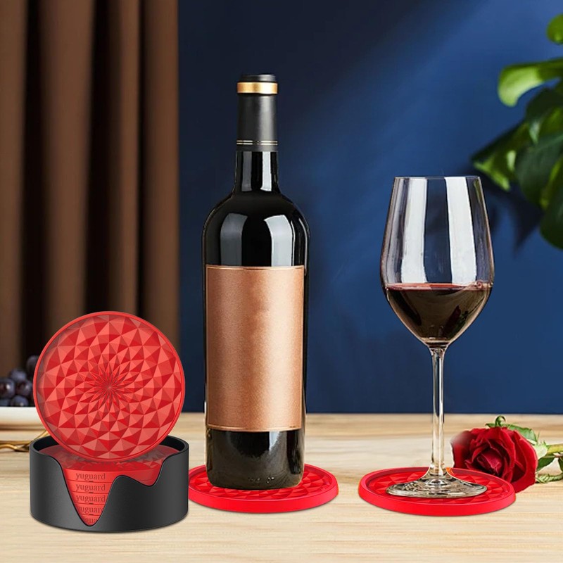 YUGUARD Silicone Coasters [6 Pack] Coasters with Holders - Drink