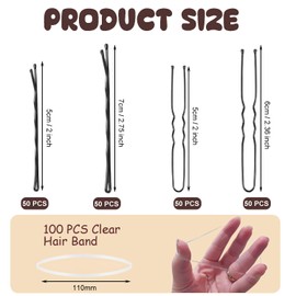 300pcs Bobby Pins Set, 100 Hair Grips 100 U Shaped Pins 100 HairBands for Women, HairPins for Buns, Black Hair Styling Accessories with Storage Box