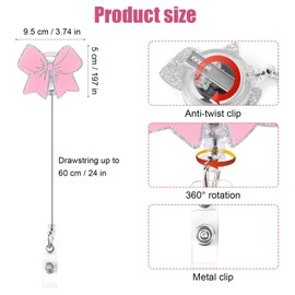 Pink Bow Badge Reel, Acrylic Retractable Nurse Badge Reel Student ID Tag Clip Cute Bow Badge Holder for ID Card Badge Alligator Clips for Nurses Medical Workers Nursing Student Teacher Accessories