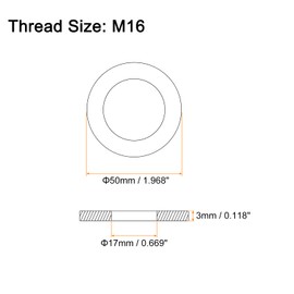 sourcing map 5Pcs M16 Flat Washer, 304 Stainless Steel 17mm ID x 50mm OD x 3mm Thick for Bolt Screw, Factories Repair, Kitchens, Shops, and Outdoor Construction, Silver