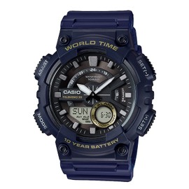 Casio Collection Standard Digital/Analog Combination Series Wristwatch, Navy (AEQ-110)