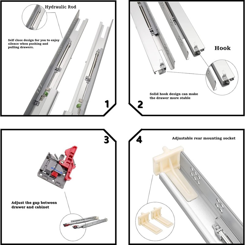 Gobrico Under Mounted Soft Close Drawer Slides 21" Full Extension