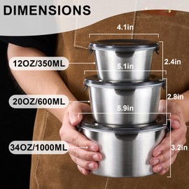 Baalaka Food Storage Containers, Airtight Food Storage Containers with Lids, Deli Containers Soup Containers with Lids Stainless Steel Set of 3