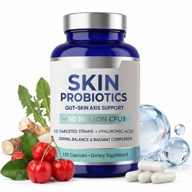 Skin Probiotics for Women and Men, 50 Billion CFU, Gut-Skin Axis Support for Radiant Complexion and Deep Dermal Hydration, Daily Digestive Flora Balance, 120 Capsules, Vegan, Gluten Free