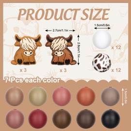 Whaline 100Pcs Dark Brown Highland Cow Silicone Bead Fall Animal Shaped Bead Brown White Loose Bead Cow Printed 15mm Western Colorful Spacer Bead for Autumn Making DIY Necklace Bracelet Keychain