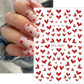 Heart Nail Stickers,6Pcs/Set Red Love Heart,Romantic Peach Heart,3D Heart Nail Decals Valentine's Day Nail Art Stickers Heart Love Red Nail Design for Women DIY Valentine Manicure Supplies Decoration