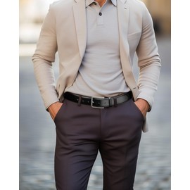 maikun Mens Black Leather Belts for Jeans and Suits,Detachable Buckle for Custom Fit, Ideal as Work or Dress Belt Length37