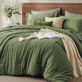 JOLLYVOGUE Queen Comforter Set Dark Green, Cationic Dyeing Bed in a Bag Queen 7 Pieces, Double-Tone Bedding Set with Down Alternative Comforter, Sheets, Pillowcases & Shams