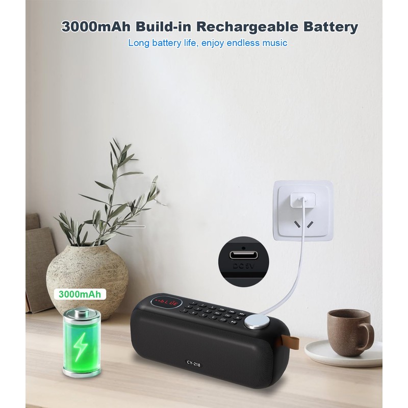 Portable Bluetooth Speaker FM Radio Digital, Support USB/SD Card MP3