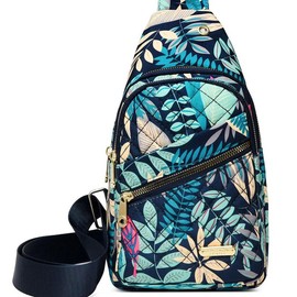 Maxoner Stylish Chic Quilted Design Small sling chest bag for women, Trendy multi zipper pockets adjustable crossbody backpack daypack shoulder fanny pack for Travel, Sports, Running, Hiking, and Daily Use - Color: Rainforest