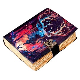 Blank Sepellbook of Shadows Journal with Vintage Clasp Lock -Printed Diary 200 Antique Deckle Paper Leather Sketchbook, Witchcraft Supplies, Best Gift for Men & Women (Luna Moth Morpho)