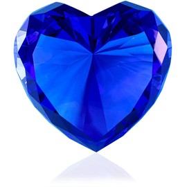 Zoogamo 3” / 80 mm Dark Blue Diamond Heart Shaped Glass Crystal Paperweight – Home Office Decor & Valentine's Day Gift Wedding Favors Centerpieces Decoration with Gift Box