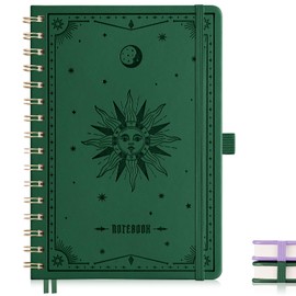 EMSHOI A5 Notebook for Women Men, 140 Numbered Pages Spiral Notepad, Leather Hardback Note Book, 100gsm Lined Journal for Office School Work Writing Note Taking, (15.8 x 21 cm) - DarkGreen