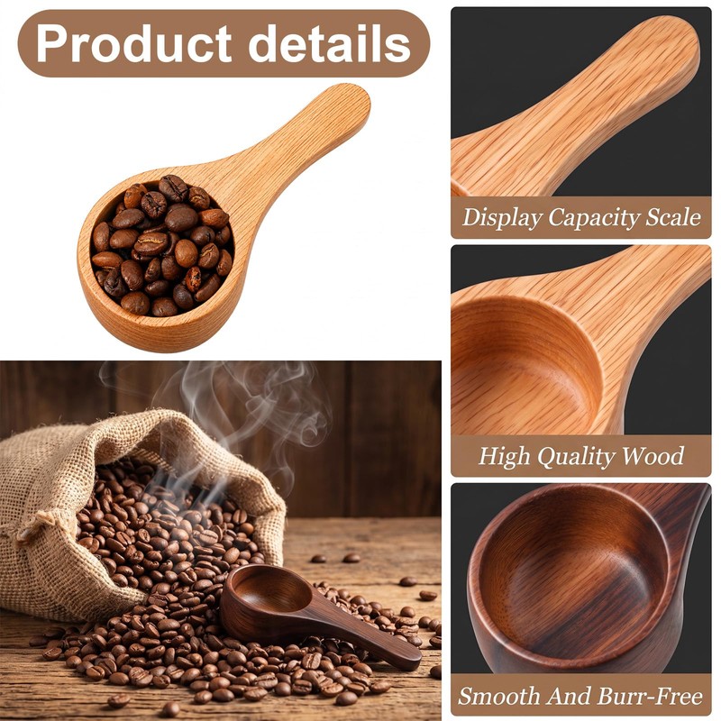 2Pcs Wood Coffee Scoops Acacia Wood Measuring Spoon